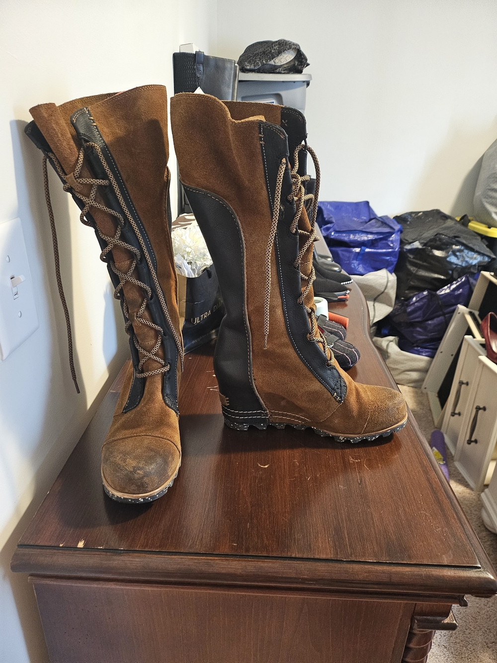 Sorel Brown and Black Lace-Up Knee Boots